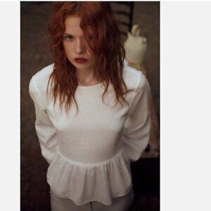 ZARA LINEN BLEND PEPLUM TOP SIZE M NEW WITH TAG!